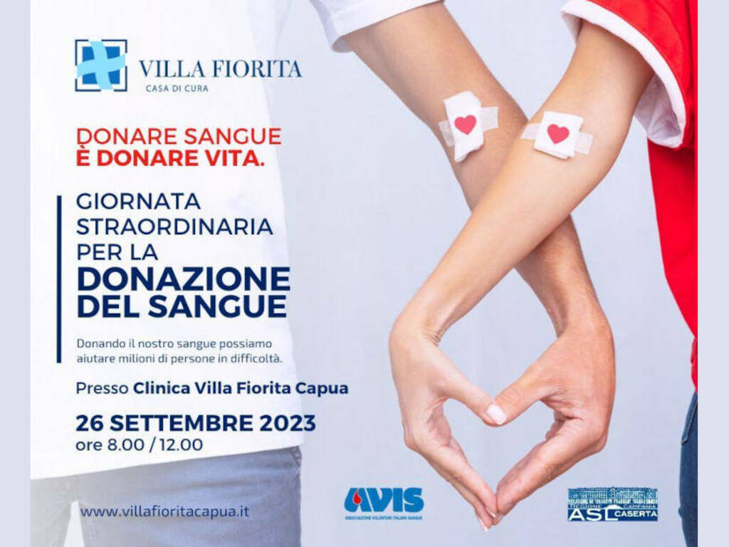 Emergenza sangue, domani martedì 26 nuova giornata straordinaria per la donazione a Villa Fiorita di Capua Emergenza sangue, domani martedì 26 nuova giornata straordinaria per la donazione a Villa Fiorita di Capua