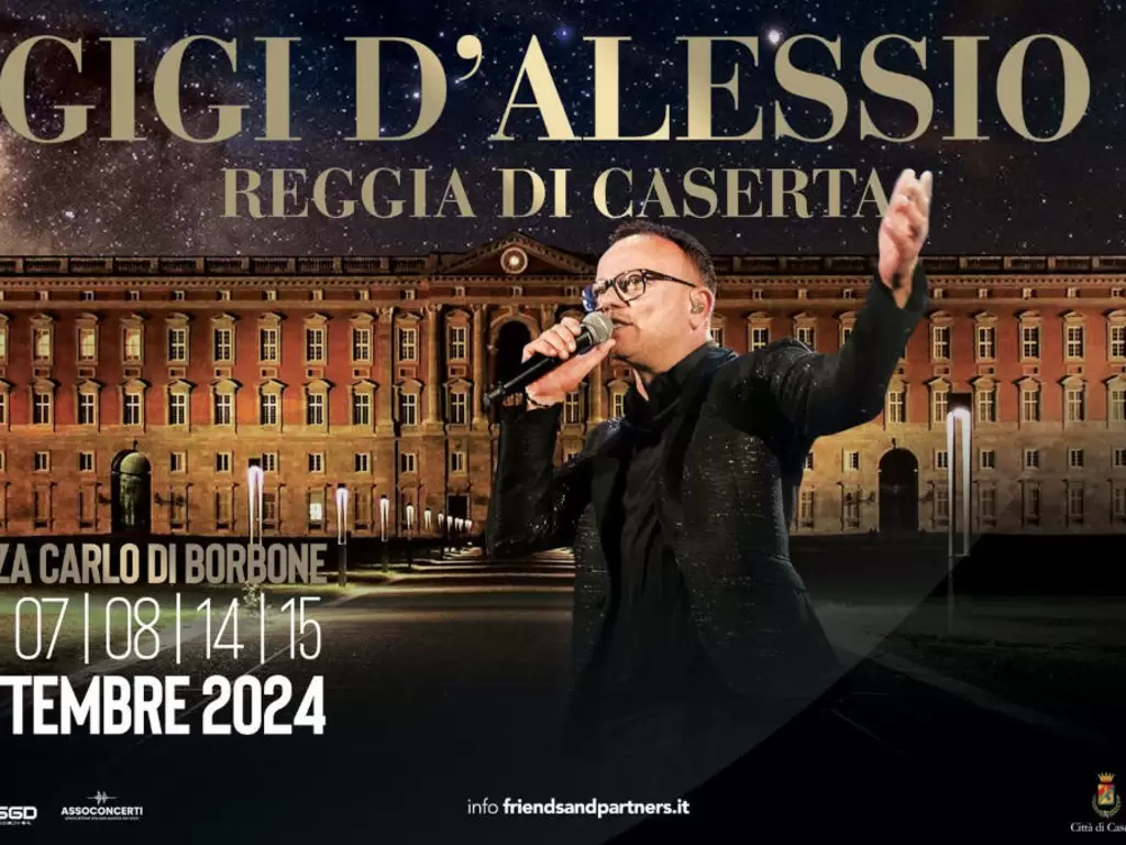 Caserta: Gigi D'Alessio annuncia 5 date in piazza Carlo di Borbone nella  suggestiva cornice della Reggia - Caserta Notizie