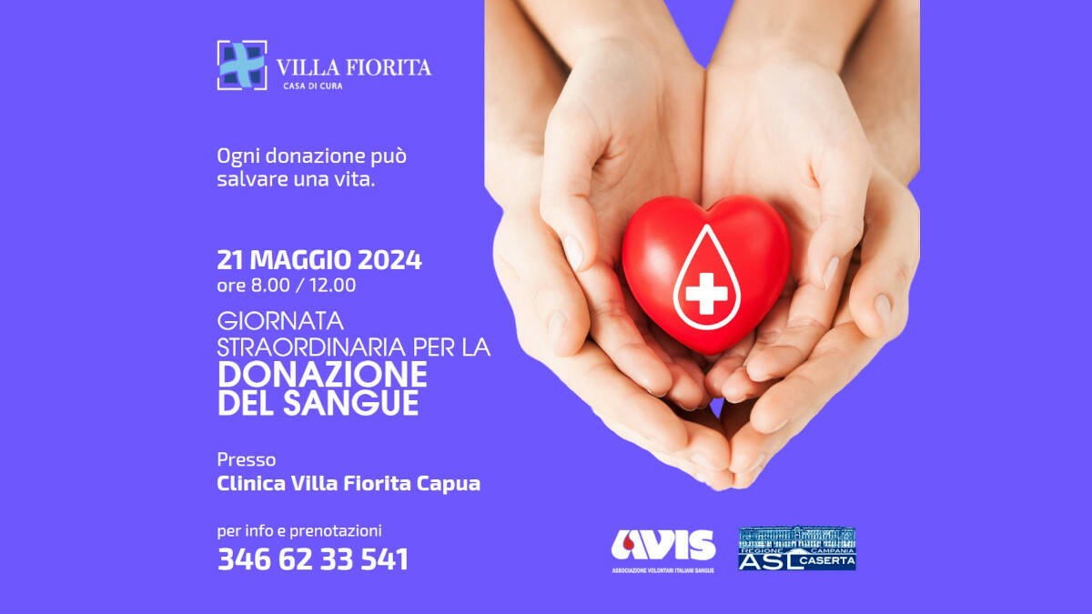 Emergenza sangue, martedì 21 nuova giornata straordinaria per la donazione a Villa Fiorita di Capua